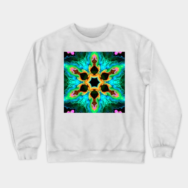 Psychedelic Hippie Teal Orange and Black Crewneck Sweatshirt by WormholeOrbital